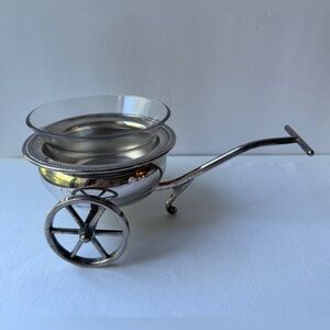 Vintage Rogers Silver Plated Condiment Wheelbarrow Cart with Glass Bowl